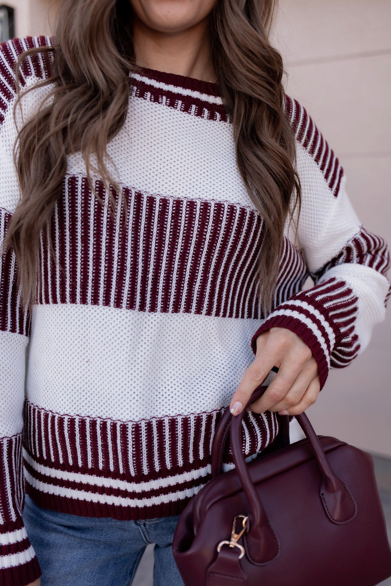 Tiffany Wine Striped Knit Sweater