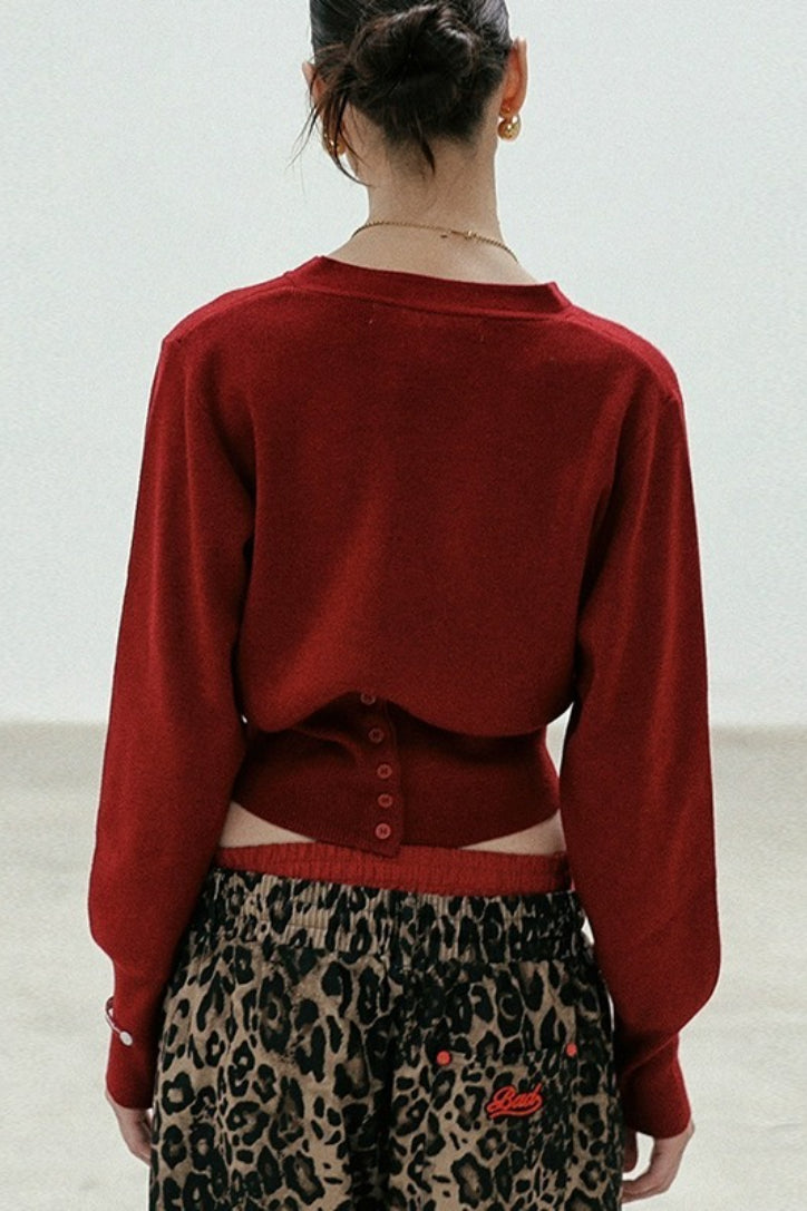 Embroidered Cotton V Neck Cardigan