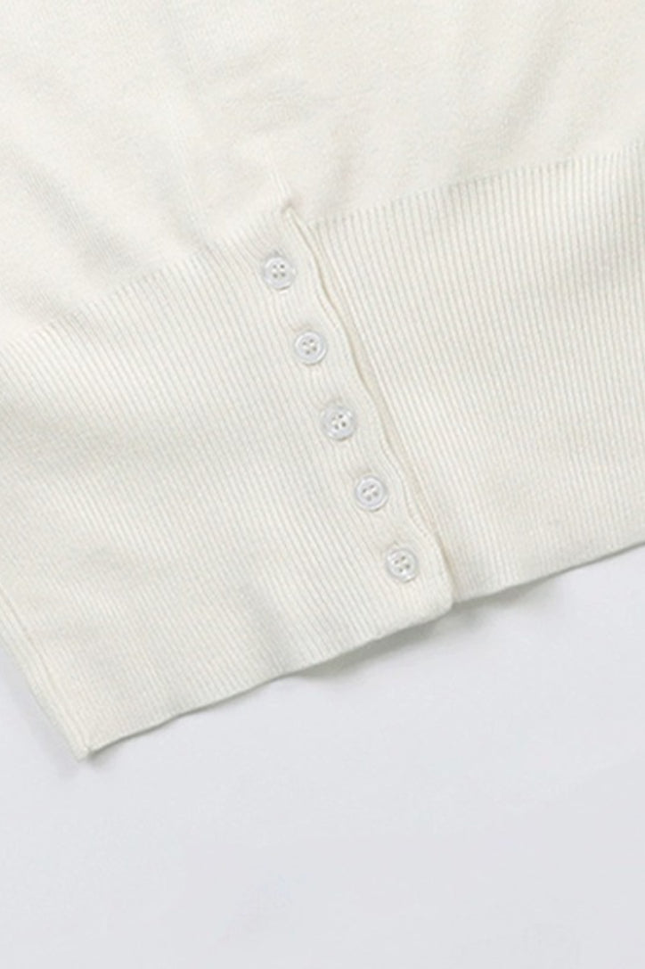 Embroidered Cotton V Neck Cardigan