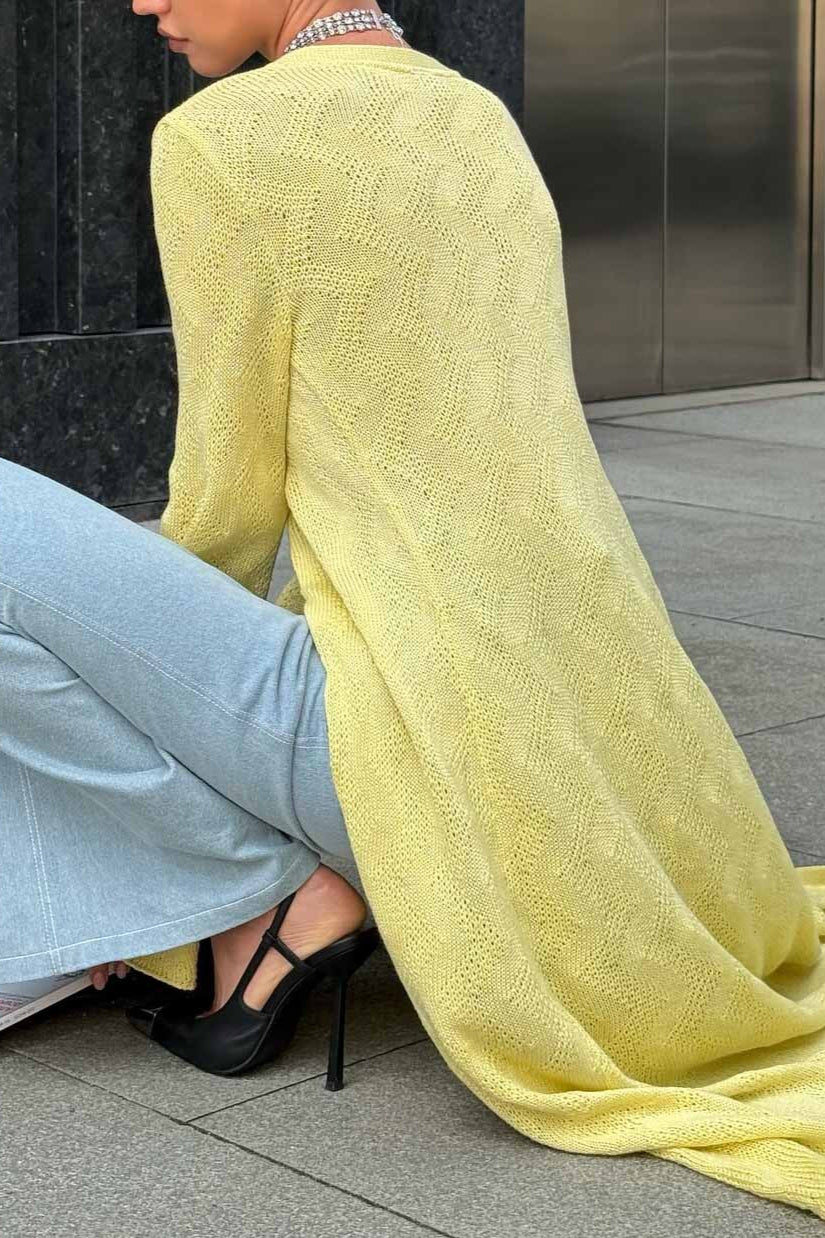 Lazy-Style Printed Loose Knit Cardigan
